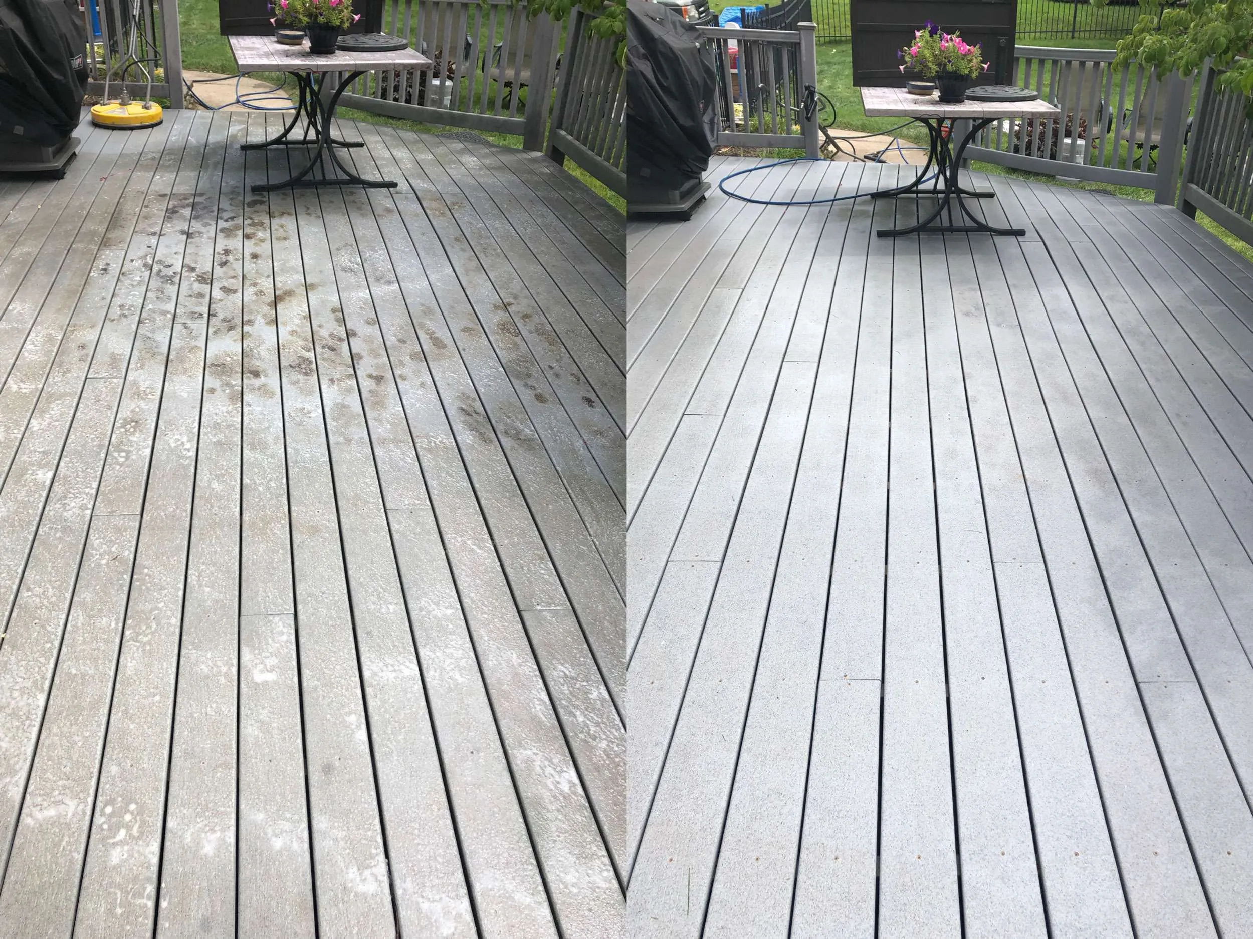 Before and after deck cleaning result