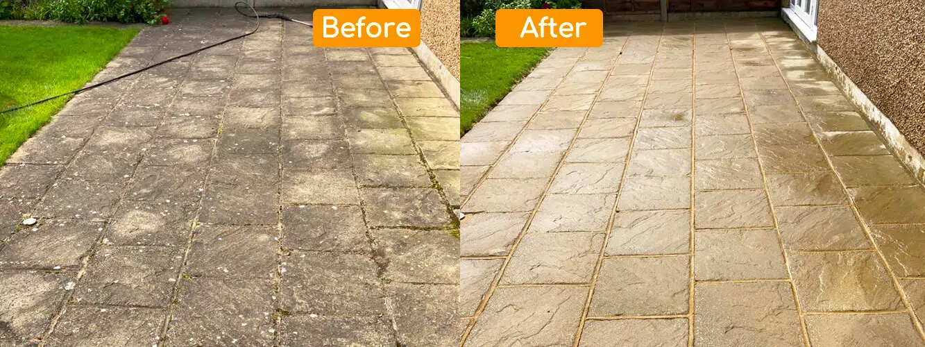 Before and after patio cleaning result